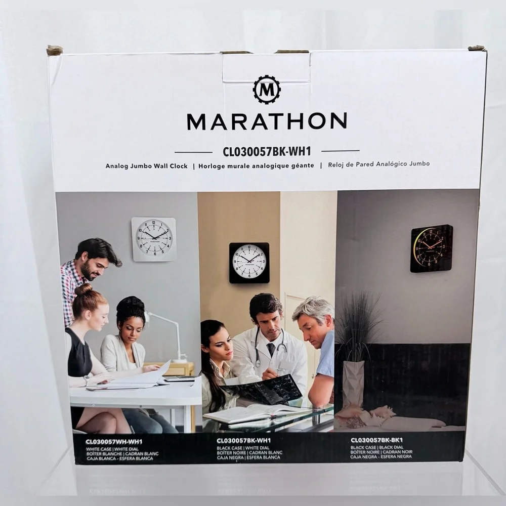 Marathon Analog Jumbo Black & White Wall Clock Silent Quartz Movement New in Box